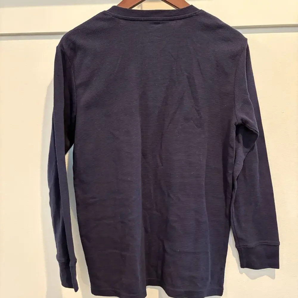Children's Place Henley Shirt Boys XXL 16 Navy Blue Waffle Thermal Long‎ Sleeve